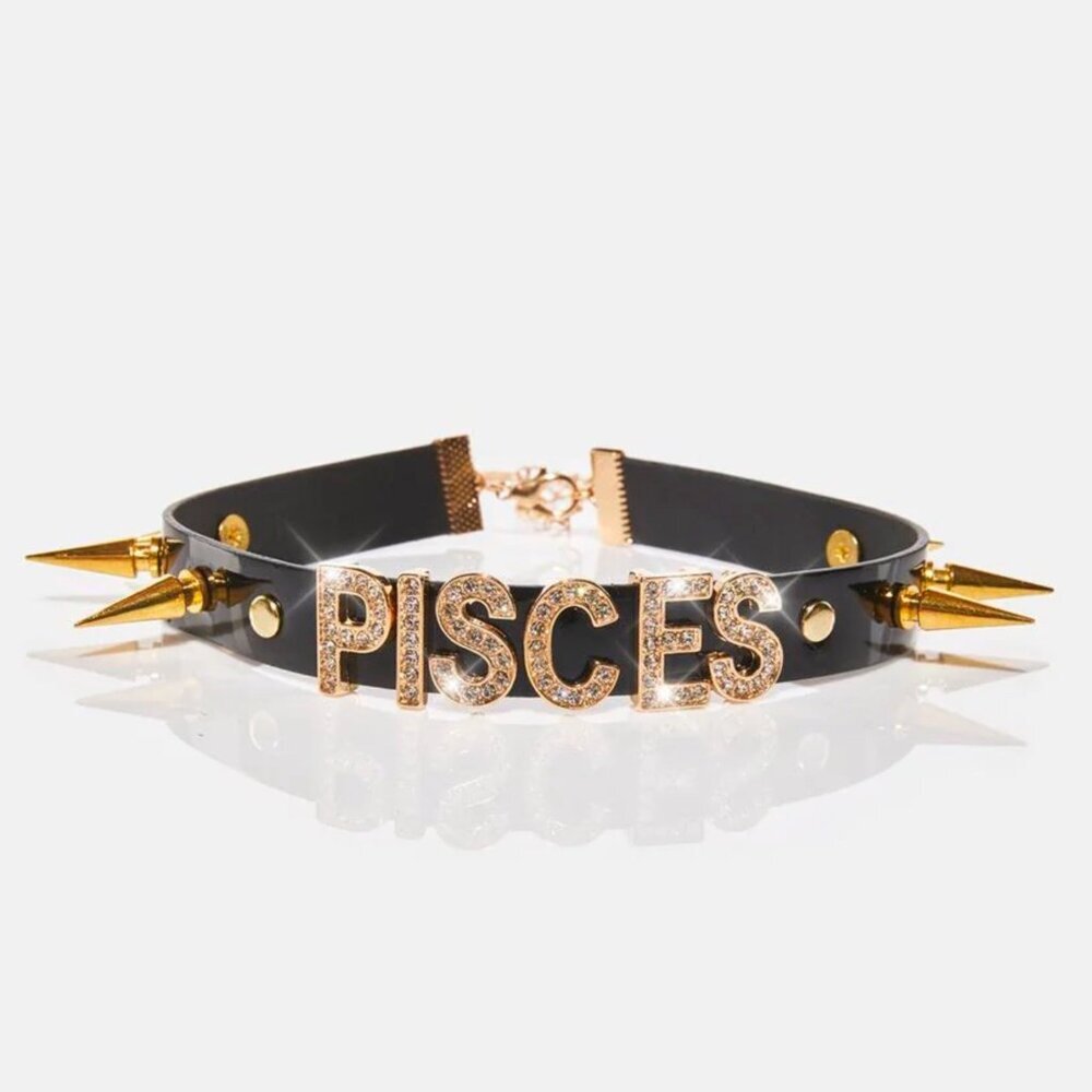 HOROSCOPEZ ✦ Undivided Attention Spike Choker ✦ Gold Pisces Letter Charm NWT